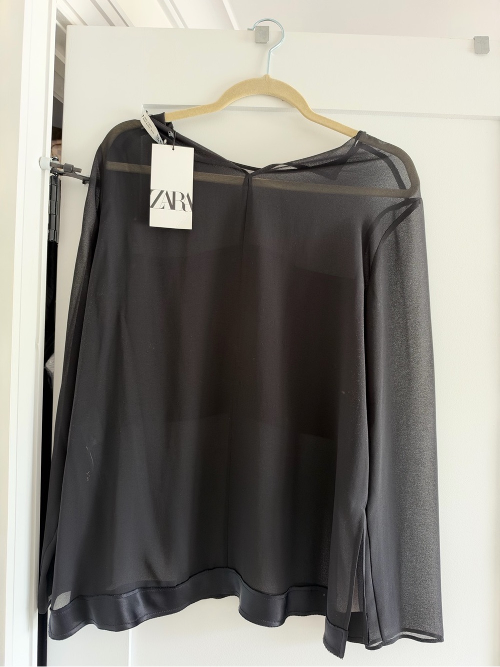 ZARA Black Sheer Long-Sleeve Blouse